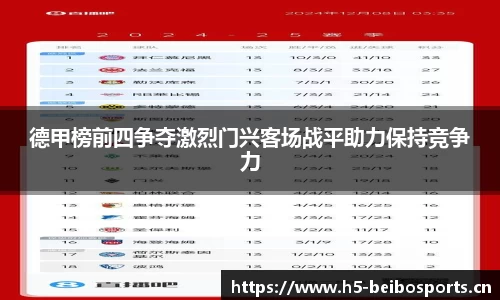 德甲榜前四争夺激烈门兴客场战平助力保持竞争力